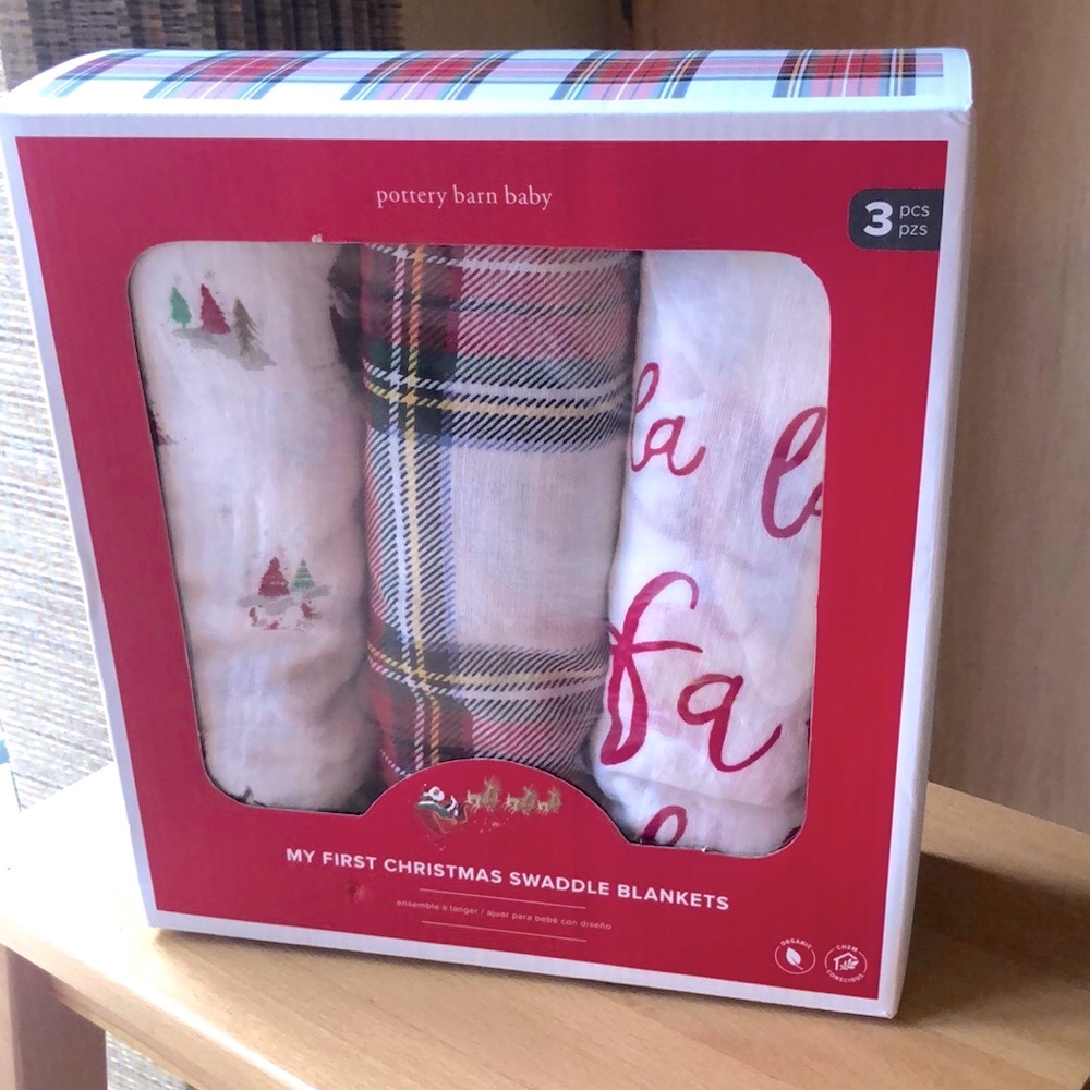 NWT Pottery Barn Baby Christmas swaddle blankets